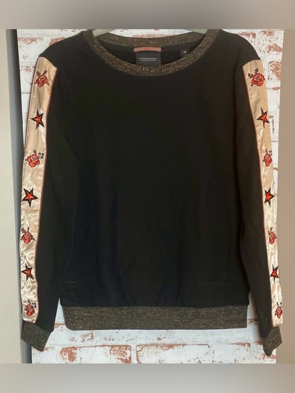 Scotch & Soda Black and Gold Knit Trim Top Size XS